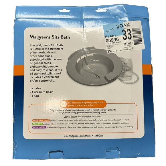 Walgreens Sitz Bath Basin Kit Personal Care Hemorrhoid Postpartum Relief Toilet - Picture 2 of 6